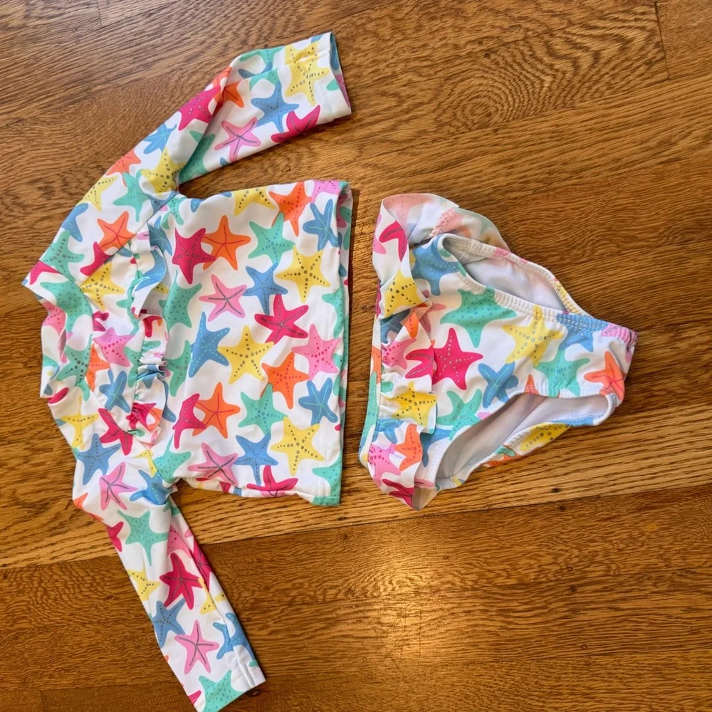 Carter's, Little Me, lot of 4 swimsuits 6-9 months blue, teal, pink Rash guards